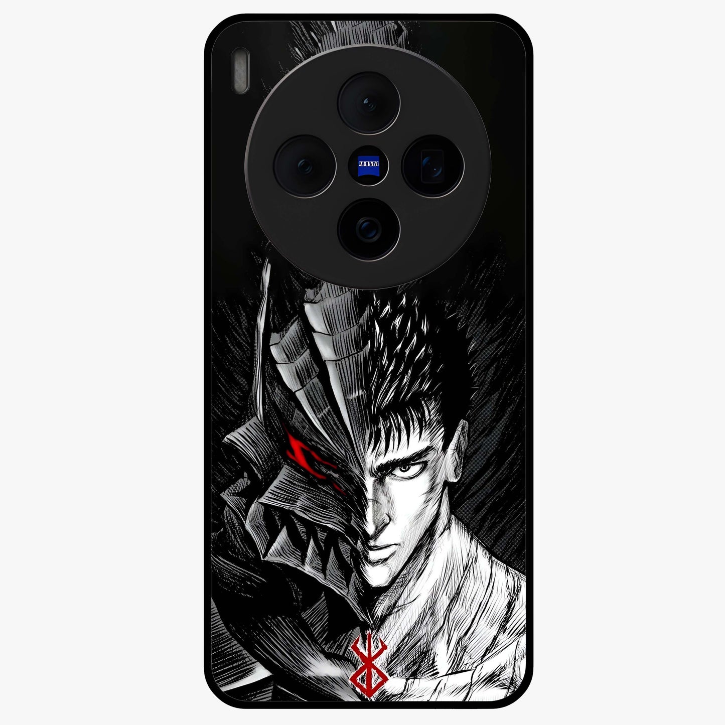 Berserker Blood Oath Glass Case showing flat back view with fierce warrior inspired artwork and glossy glass finish.