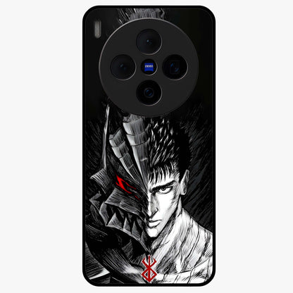 Berserker Blood Oath Glass Case showing flat back view with fierce warrior inspired artwork and glossy glass finish.