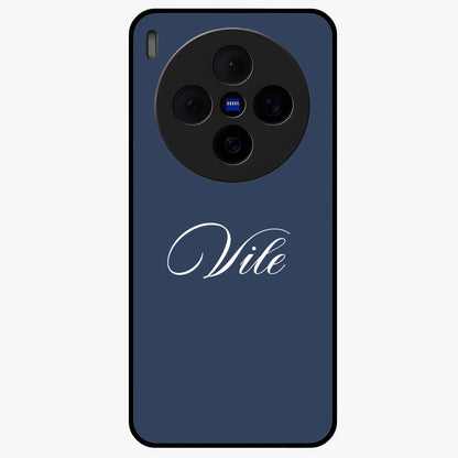 Blue Background Personalized Custom Name Glass Case showing flat back view with minimal blue background and custom name design.