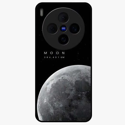 Cosmic Moon Glow Glass Case showing flat back view with glowing moon artwork and glossy glass finish.