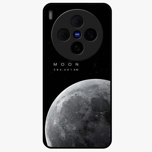 Cosmic Moon Glow Glass Case showing flat back view with glowing moon artwork and glossy glass finish.