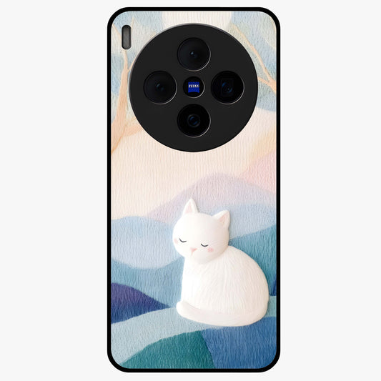 Cotton Dream Cat Glass Case showing flat back view with soft dreamy cat artwork and glossy glass finish.