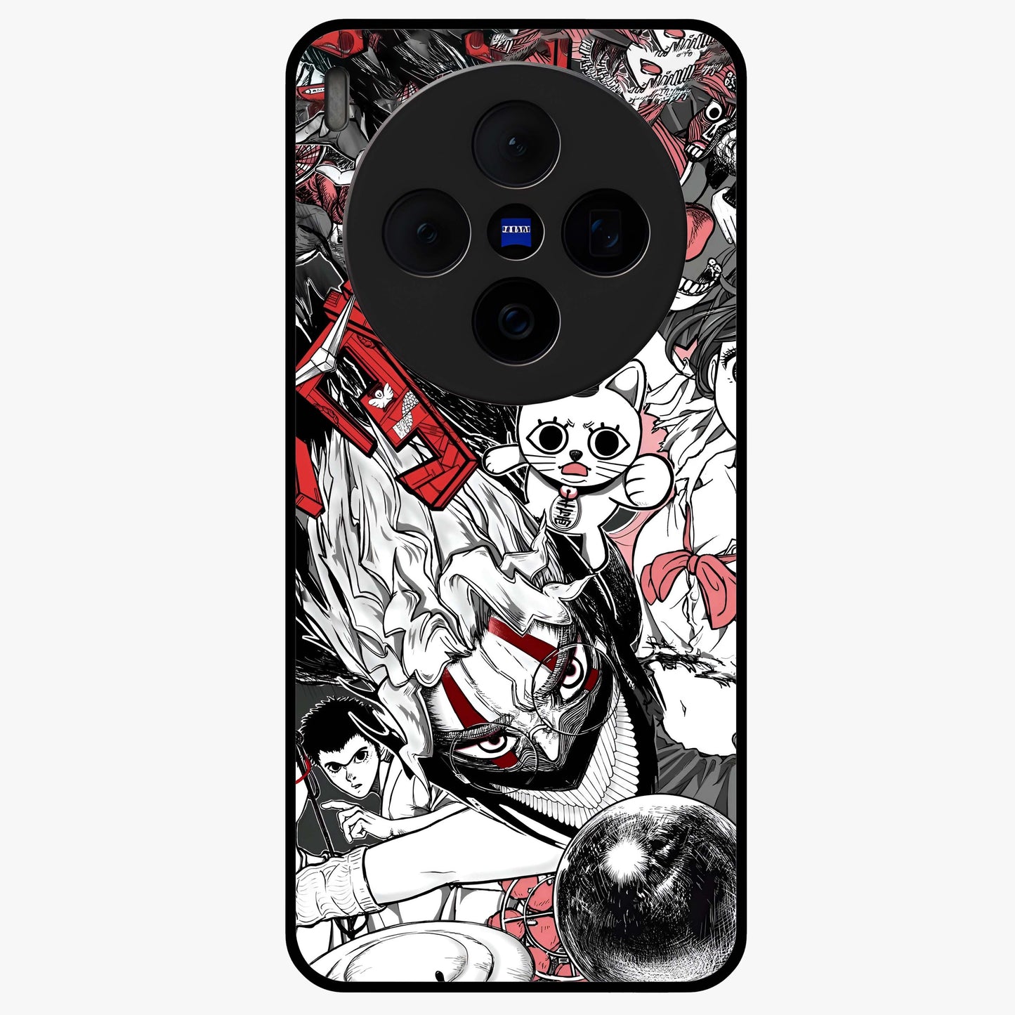 Crimson Chaos Panel Glass Case showing flat back view with bold crimson abstract artwork and glossy glass finish.