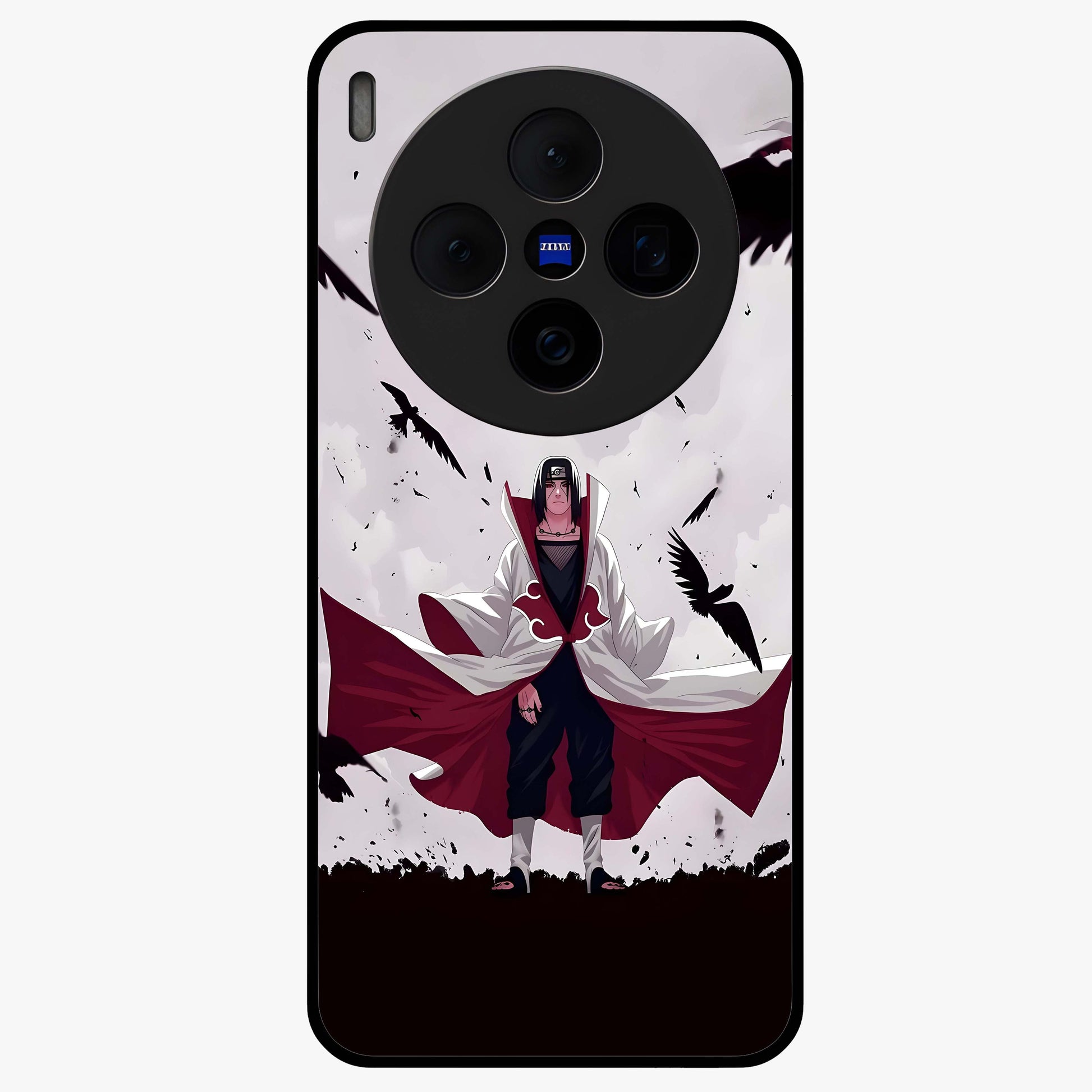 Crimson Crow Ascension Glass Case showing flat back view with mystical crow artwork and glossy glass finish.