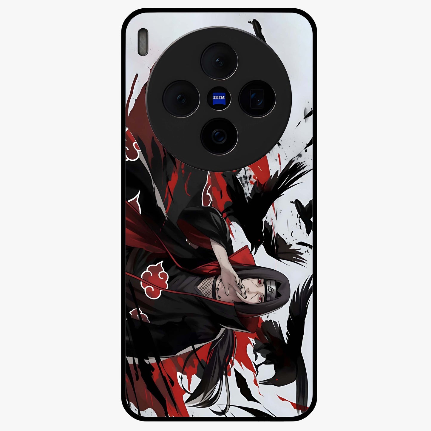 Crimson Crow Illusion Glass Case showing flat back view with artistic crow illusion artwork and glossy glass finish.