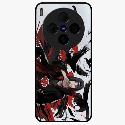 Crimson Crow Illusion Glass Case showing flat back view with artistic crow illusion artwork and glossy glass finish.
