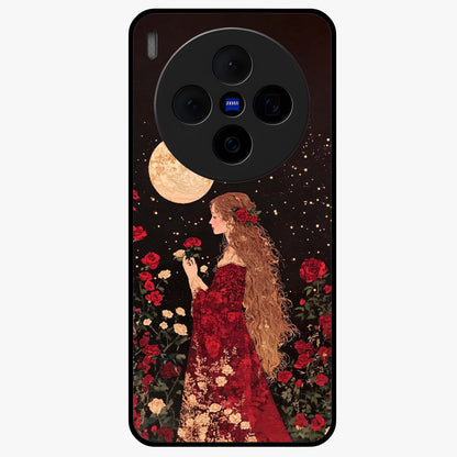 Crimson Dreams Glass Case showing flat back view with dreamy crimson artwork and glossy glass finish.