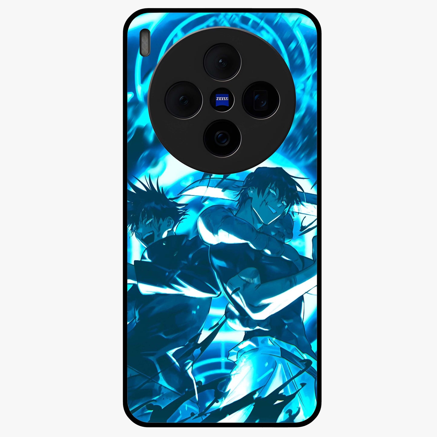 Cursed Energy Clash Glass Case showing flat back view with intense cursed energy artwork and glossy glass finish.