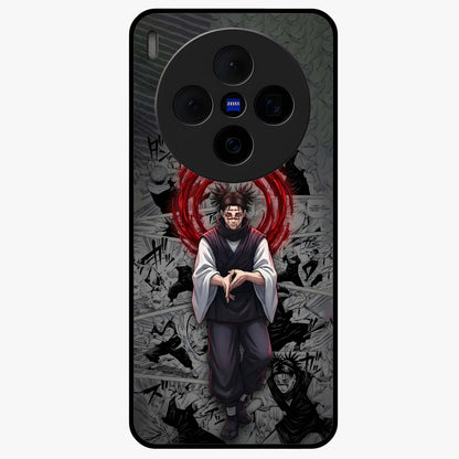Cursed Ritual Ascension Glass Case showing flat back view with dark ritual themed artwork and glossy glass finish.