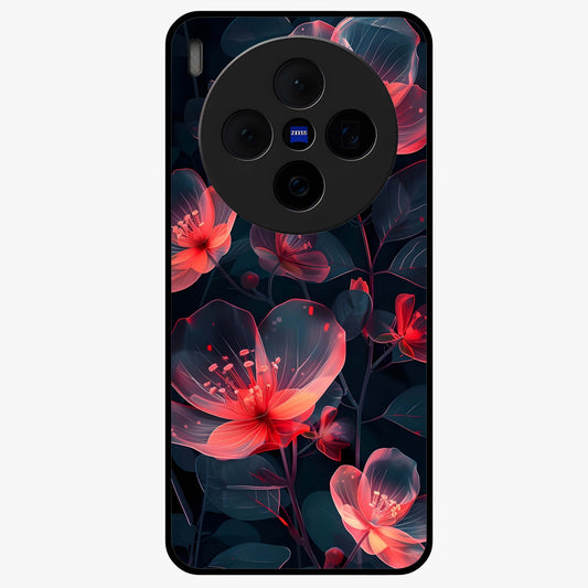 Dark Shade of Flower Glass Case showing flat back view with elegant dark floral artwork and glossy glass finish.