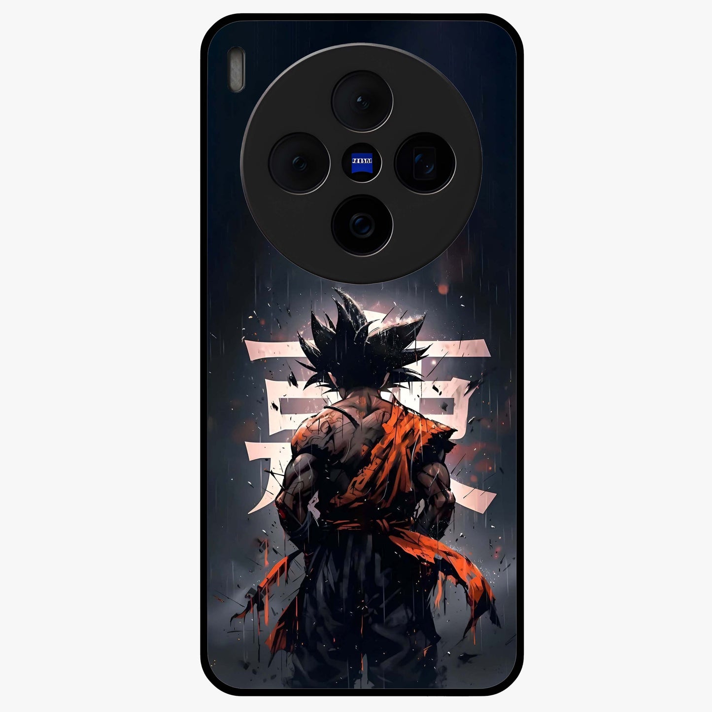 Dark Warrior In Rain Glass Case showing flat back view with warrior artwork in rainy atmosphere and glossy glass finish.