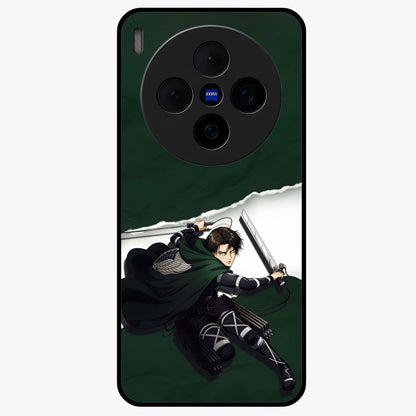 Emerald War Vanguard Glass Case showing flat back view with powerful warrior themed artwork and glossy glass finish.