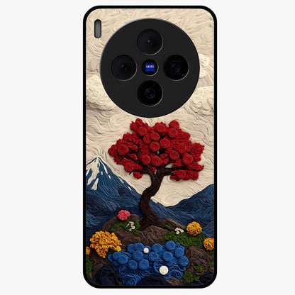 Eternal Nature Tapestry Glass Case showing flat back view with intricate nature tapestry artwork and glossy glass finish.
