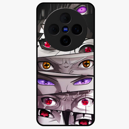 Eyes of Destiny Glass Case showing flat back view with striking eye themed artwork and glossy glass finish.