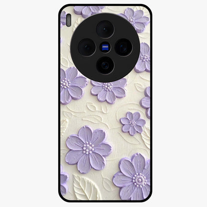 Floral Wall Art With Purple Flowers Glass Case showing flat back view with purple flower artwork and glossy glass finish.