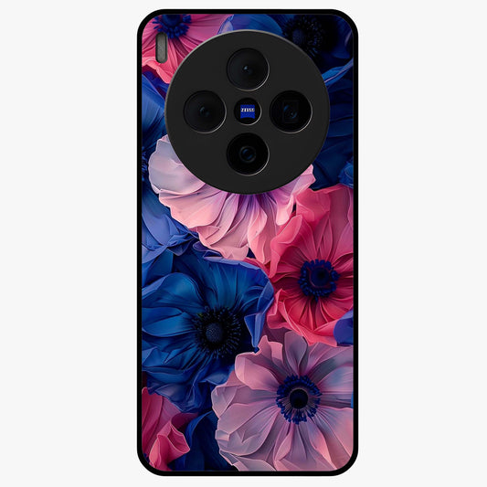 Flower Paper Art Pattern Glass Case showing flat back view with paper cut style floral artwork and glossy glass finish.