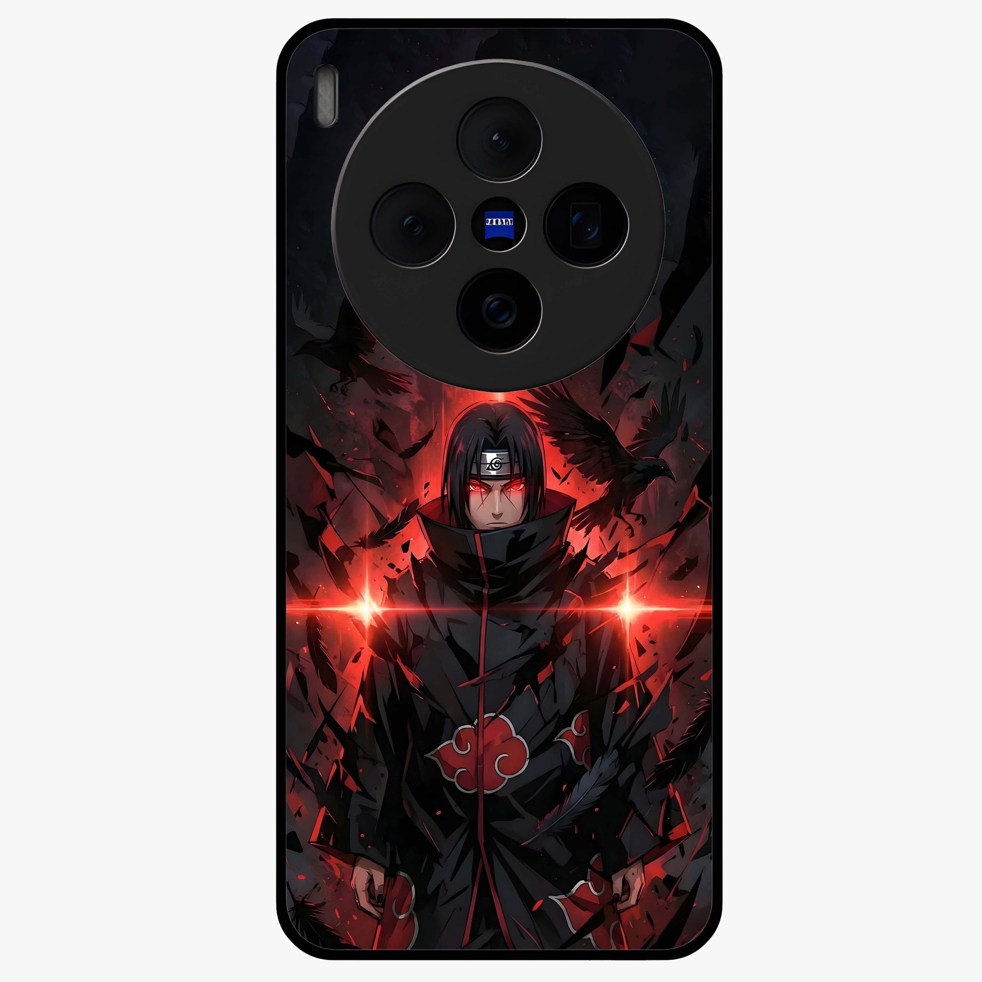 Focused Blade Discipline Glass Case showing flat back view with warrior sword themed artwork and glossy glass finish.