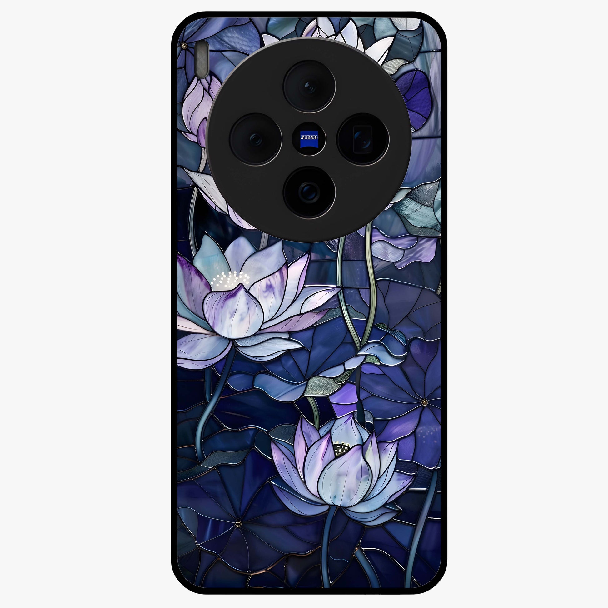 Gloss Petal Rush Glass Case showing flat back view with glossy flower petal artwork and smooth glass finish.