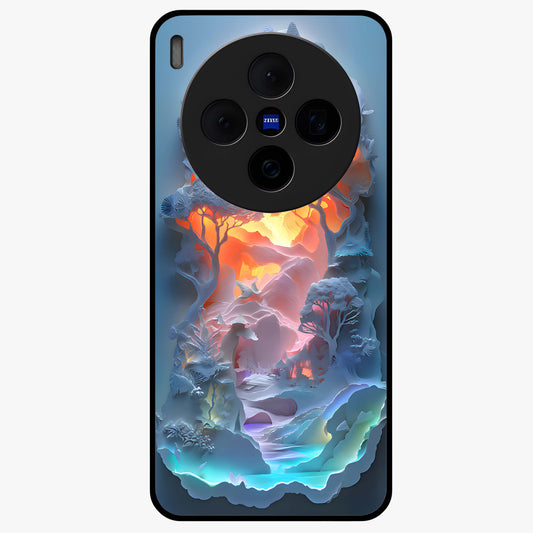 Glow Forest Portal Glass Case showing flat back view with glowing forest portal artwork and glossy glass finish.