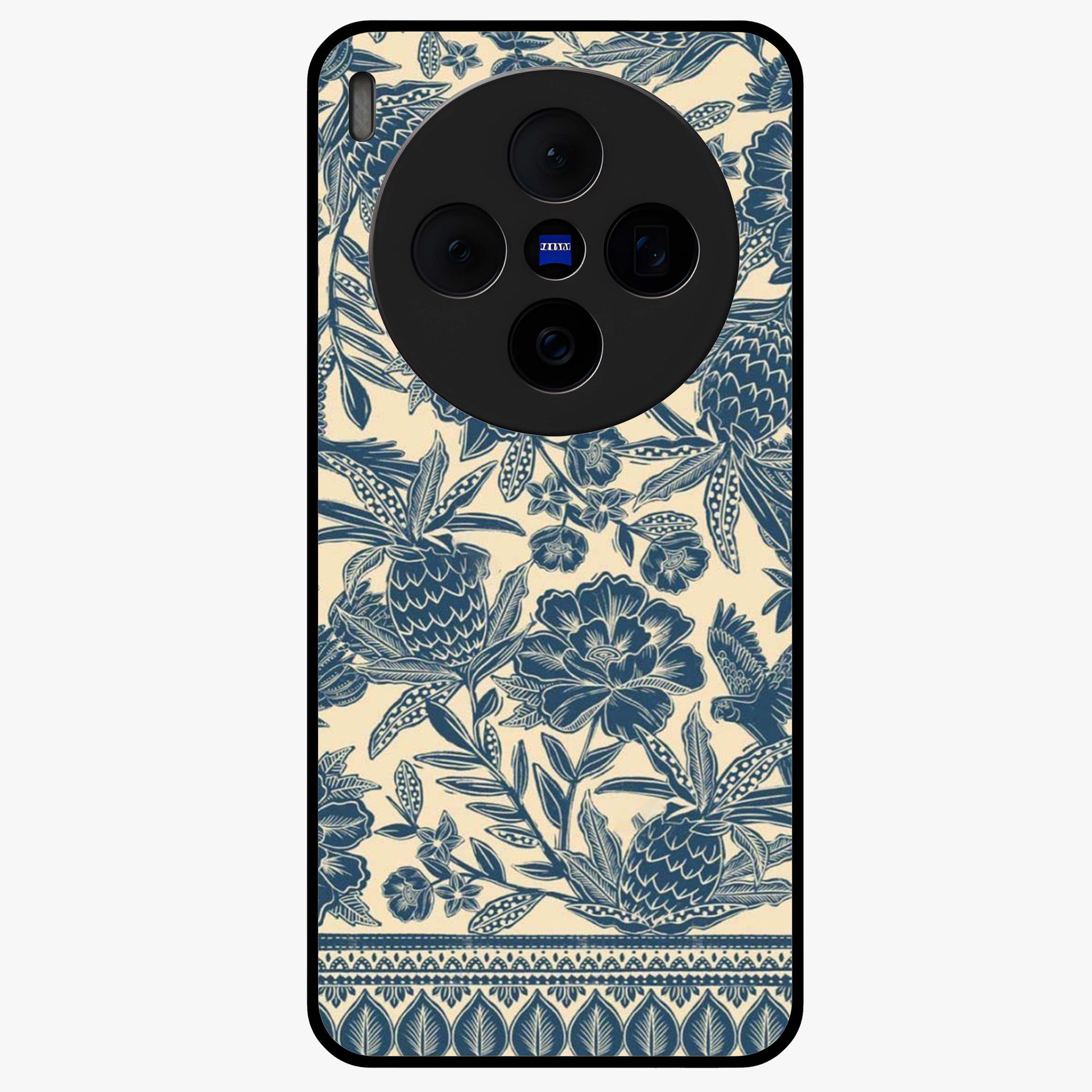 Heirloom Wild Bloom Glass Case showing flat back view with vintage inspired wild flower artwork and glossy glass finish.