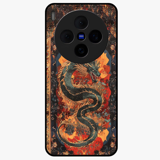 Inferno Dragon Soul Glass Case showing flat back view with fiery dragon artwork and glossy glass finish.