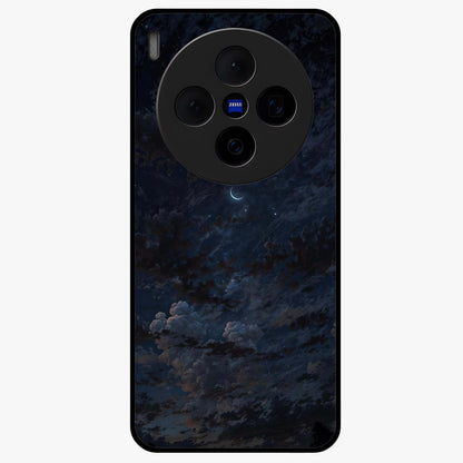 Lunar Veil Silence Glass Case showing flat back view with mystical moon veil artwork and glossy glass finish.