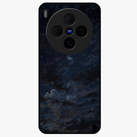 Lunar Veil Silence Glass Case showing flat back view with mystical moon veil artwork and glossy glass finish.