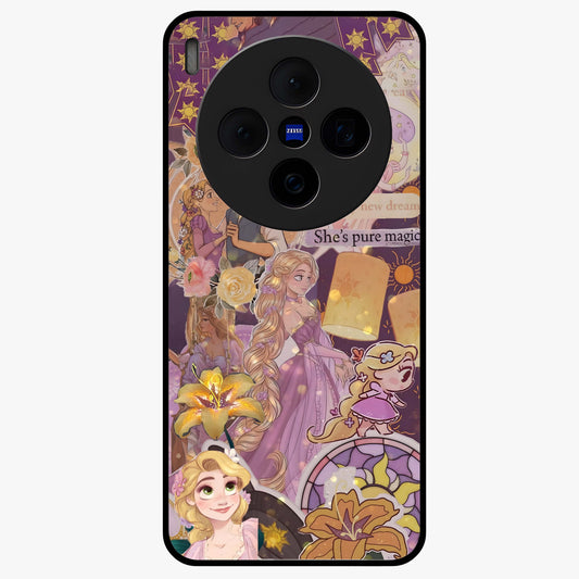 Magical Tangled Dream Glass Case showing flat back view with dreamy tangled artwork and glossy glass finish.