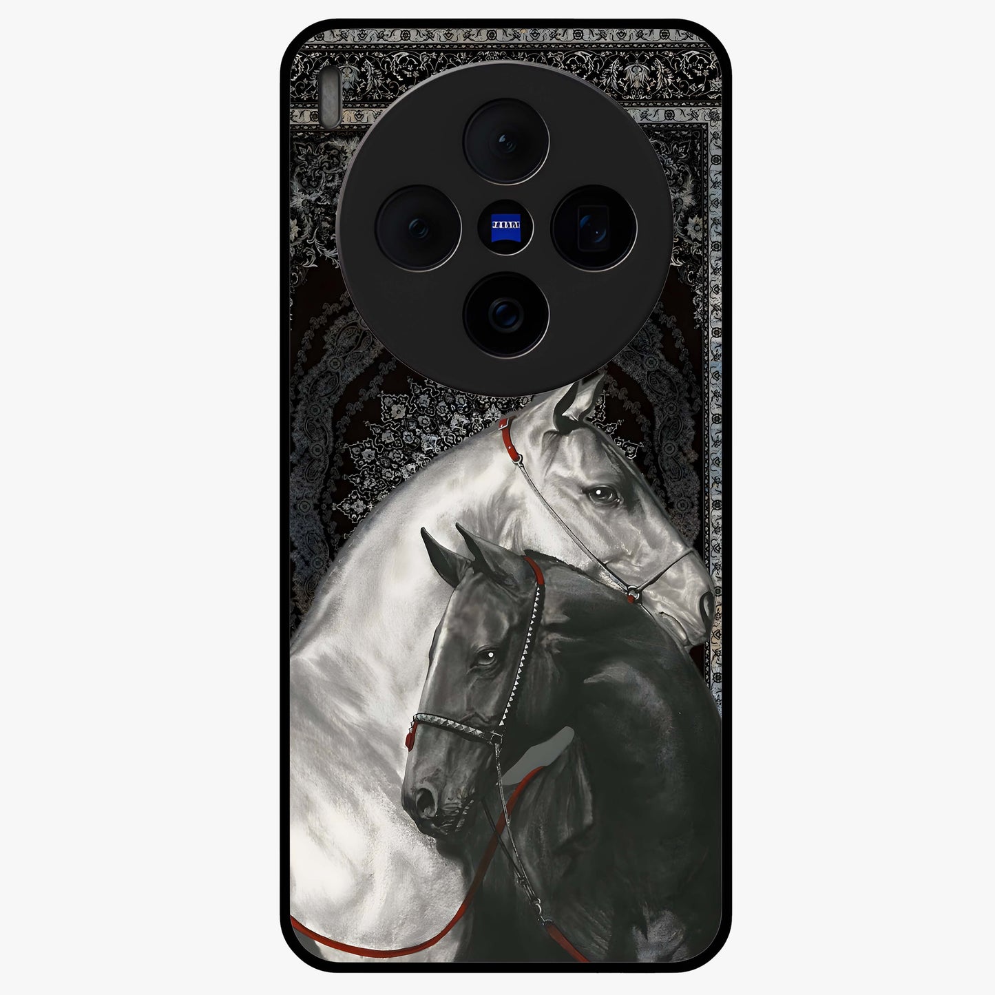 Majestic Ride Legacy Glass Case showing flat back view with powerful automotive inspired artwork and glossy glass finish.