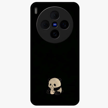 Midnight Panda Love Glass Case showing flat back view with cute panda themed artwork and glossy glass finish.