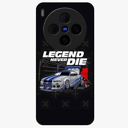 Midnight Racing Legacy Glass Case showing flat back view with sleek racing inspired artwork and glossy glass finish.