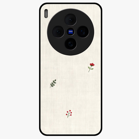 Minimal Petal Whispers Glass Case showing flat back view with soft minimal floral artwork and glossy glass finish.