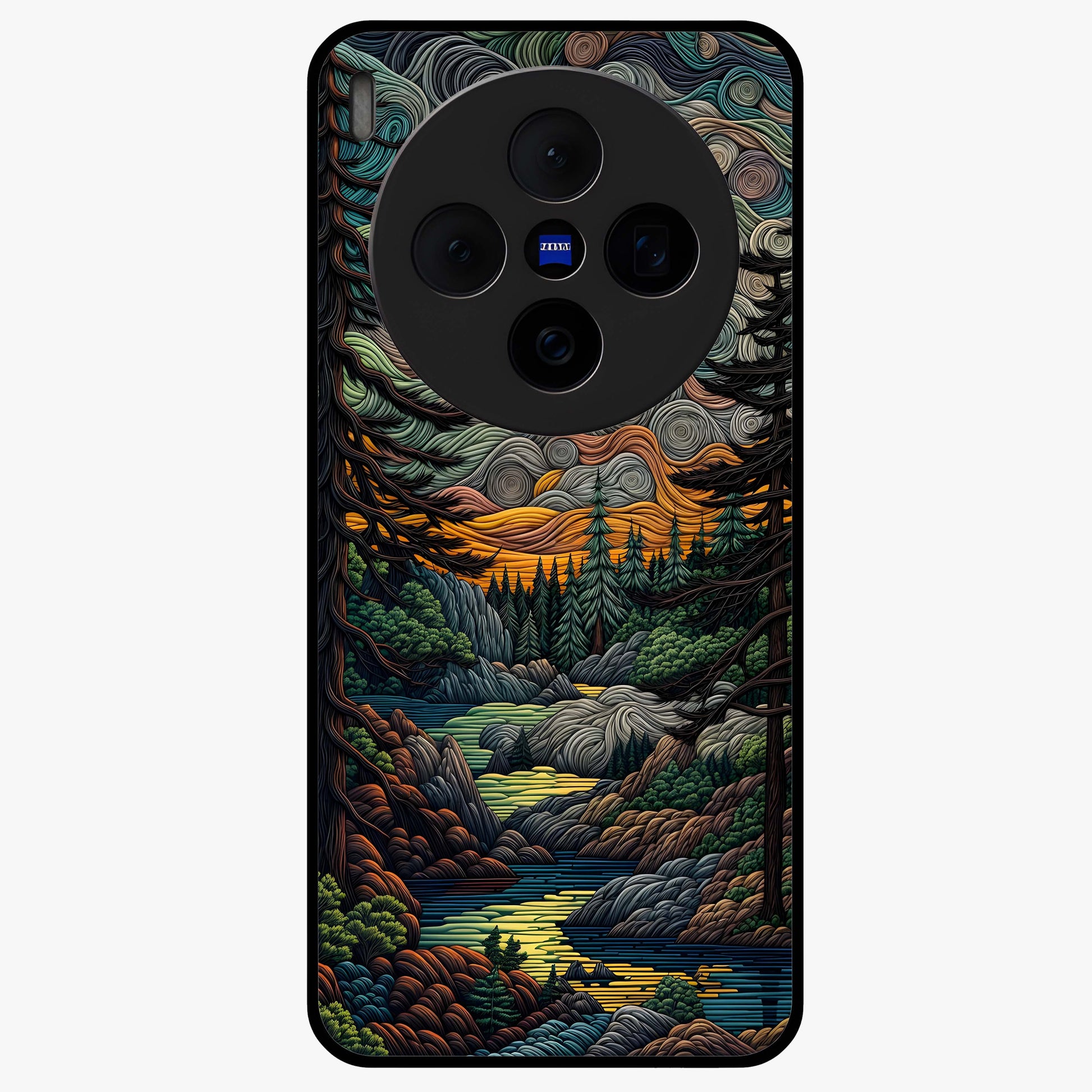 Moonlight Forest Dream Glass Case showing flat back view with mystical forest moonlight artwork and glossy glass finish.