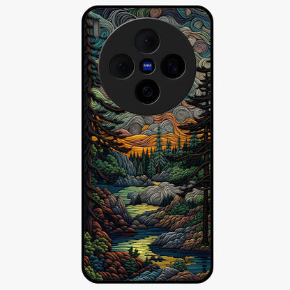 Moonlight Forest Dream Glass Case showing flat back view with mystical forest moonlight artwork and glossy glass finish.