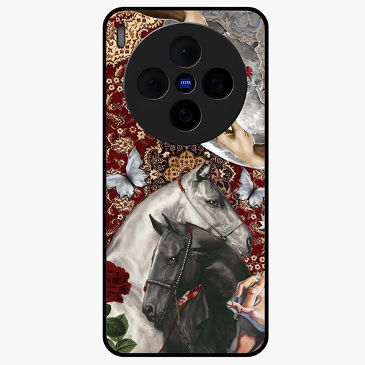 Moonlit Royal Stallion Glass Case showing flat back view with majestic horse under moonlight artwork and glossy glass finish.