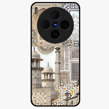 Mughal Marble Legacy Glass Case showing flat back view with intricate Mughal inspired marble pattern and glossy glass finish.