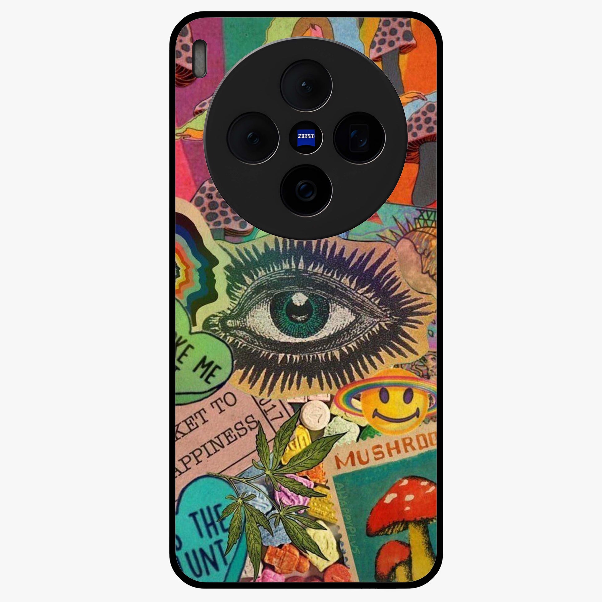 Mystic Eye Wonderland Glass Case showing flat back view with mystical eye themed artwork and glossy glass finish.