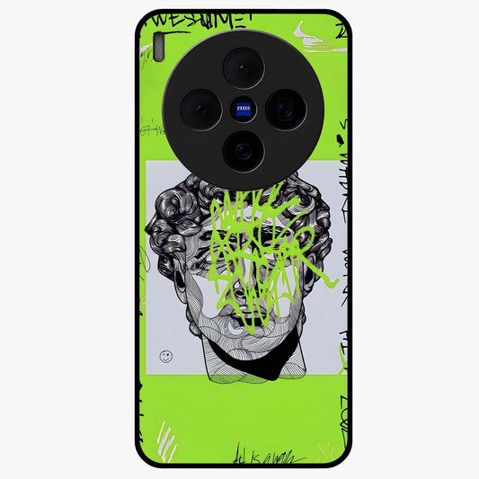 Neo Graffiti Rebellion Glass Case showing flat back view with vibrant graffiti artwork and glossy glass finish.