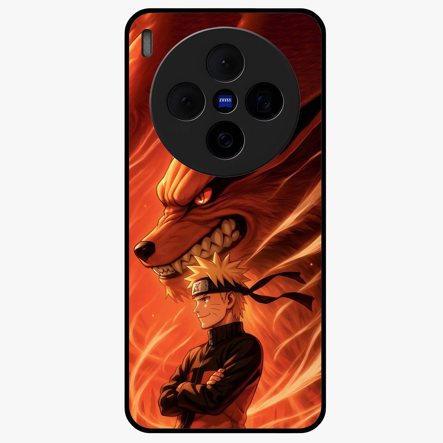 Nine Tails Legacy Glass Case showing flat back view with powerful nine-tailed fox inspired artwork and glossy glass finish.