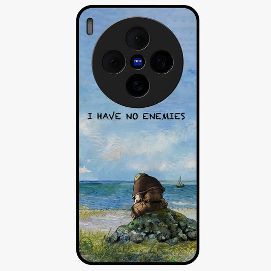 Peace Beyond War Glass Case showing flat back view with symbolic peace themed artwork and glossy glass finish.