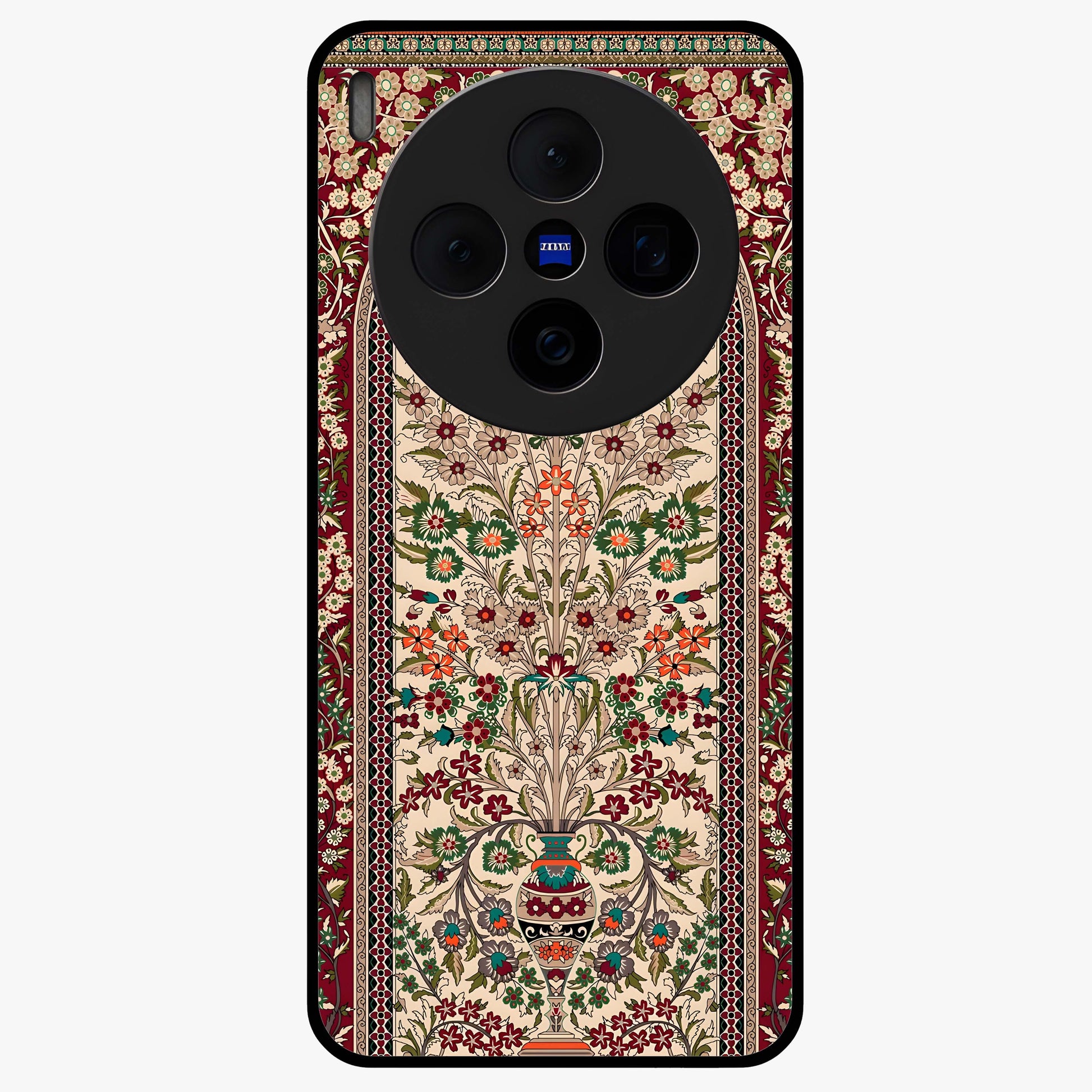 Persian Inspired Glass Case showing flat back view with ornate Persian style pattern artwork and glossy glass finish.