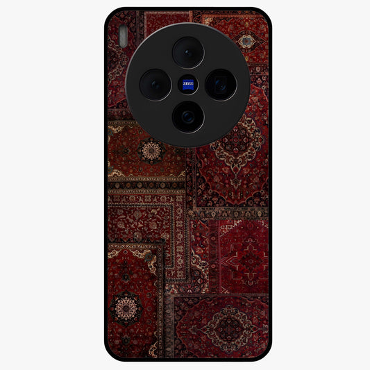 Persian Velvet Tale Glass Case showing flat back view with luxurious Persian velvet pattern artwork and glossy glass finish.