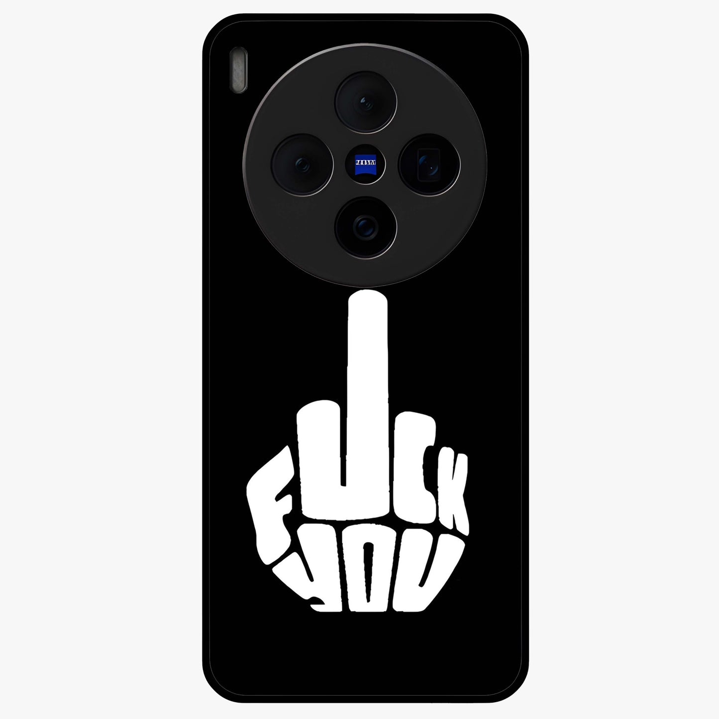 Rebel Mode On Glass Case showing flat back view with bold rebellious typography artwork and glossy glass finish.