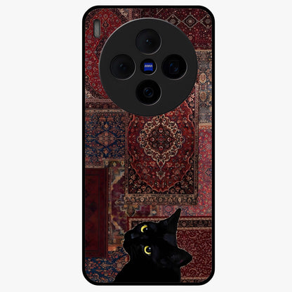 Regal Magic Cat Apple Glass Case showing flat back view with magical cat artwork holding apple and glossy glass finish.