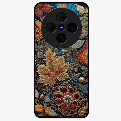 Royal Jewel Garden Glass Case showing flat back view with decorative floral garden artwork and glossy glass finish.