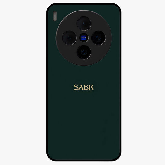 Sabr Minimal Patience Glass Case showing flat back view with minimalist typography artwork and glossy glass finish.