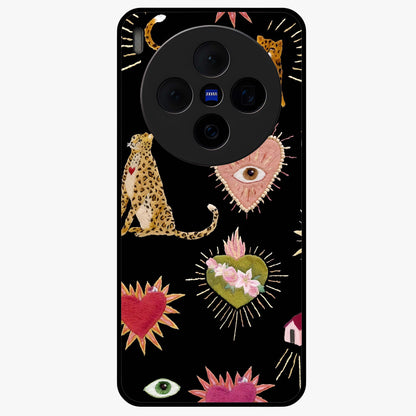 Sacred Jungle Heart Glass Case showing flat back view with jungle inspired heart artwork and glossy glass finish.