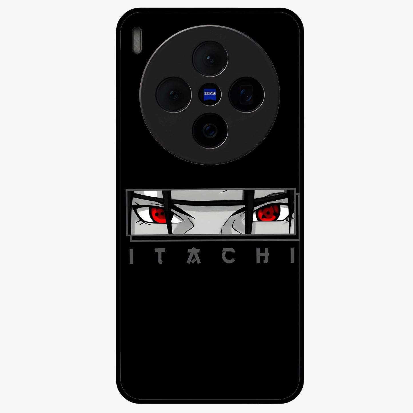 Scarlet Gaze Dominance Glass Case showing flat back view with striking red themed artwork and glossy glass finish.