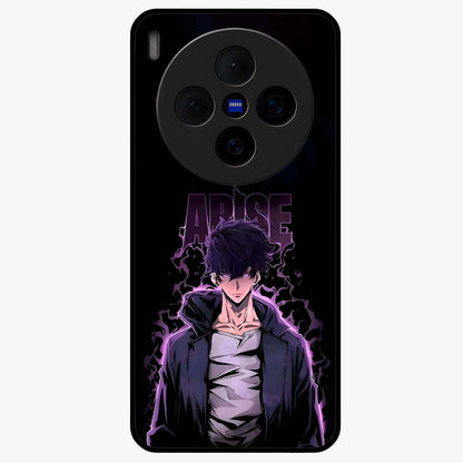 Shadow Monarch Awakening Glass Case showing flat back view with powerful dark monarch themed artwork and glossy glass finish.