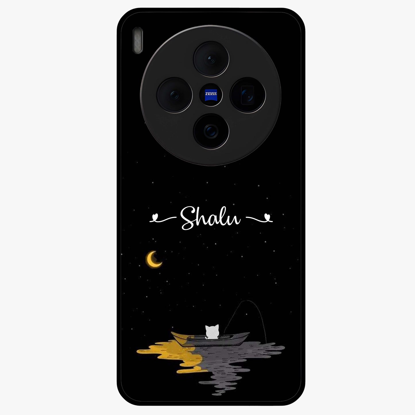 Silent Night Row Glass Case showing flat back view with calm night themed artwork and glossy glass finish.